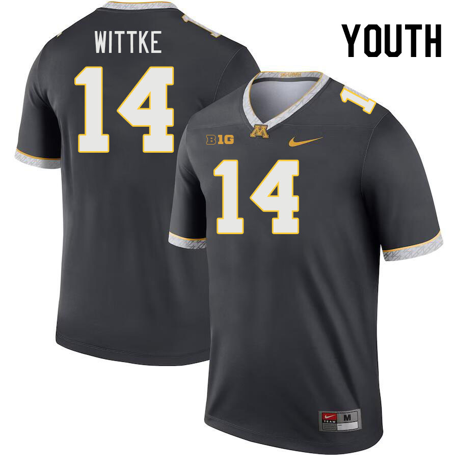 Youth #14 Dylan Wittke Minnesota Golden Gophers College Football Jerseys Stitched-Charcoal